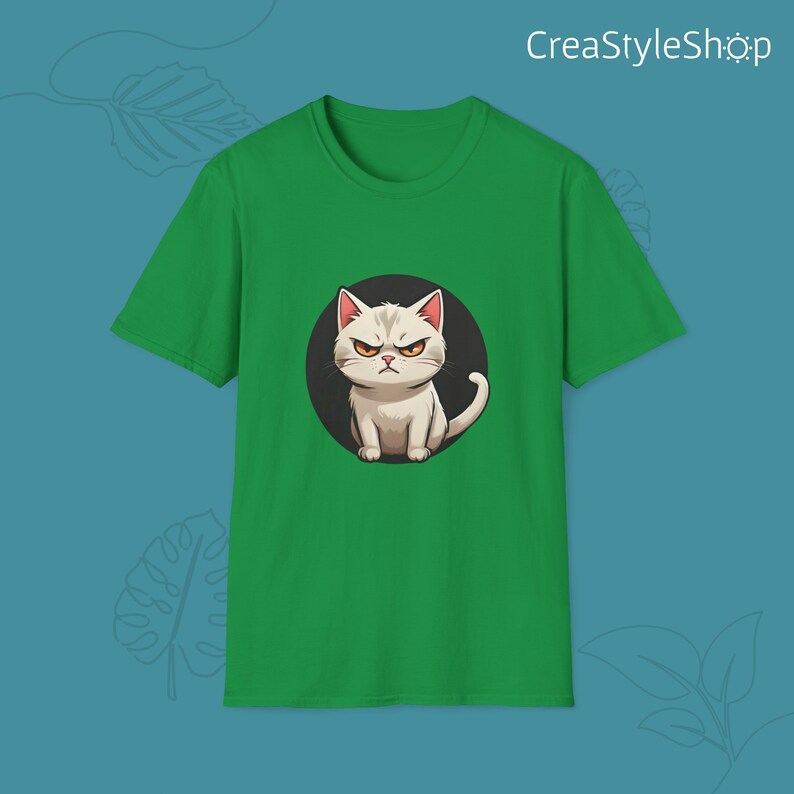 Unisex cotton t-shirt "Angry Cat" - Angry cat is in the place Irish Green