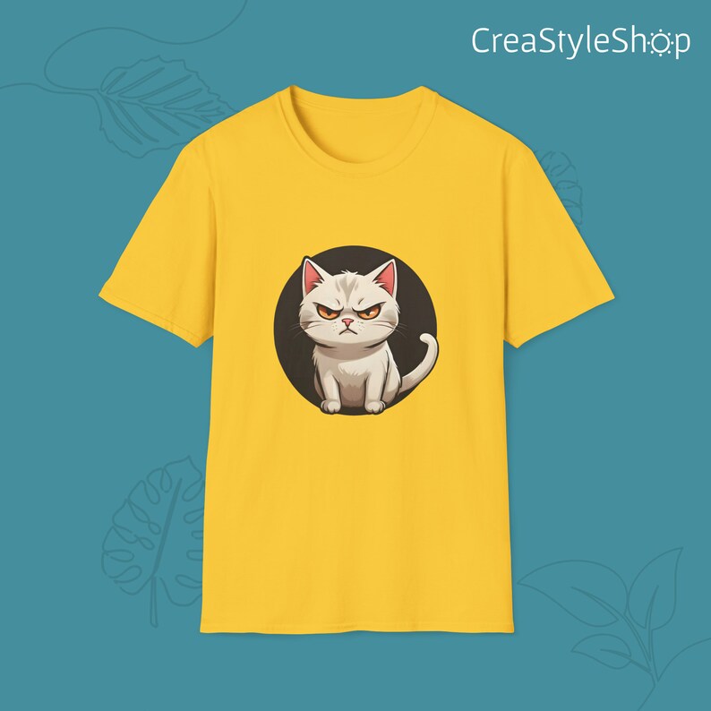 Unisex cotton t-shirt "Angry Cat" - Angry cat is in the place Daisy