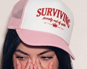 Surviving Purely Out of Spite Foam Trucker Hat, Funny Statement Cap, Retro 90s