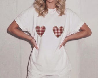 Vintage Inspired, Quilted Hearts Tee, Minimalistic Style, 90s Inspiration, Y2K Casual Tee Shirt
