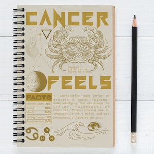 Cancer Zodiac Notebook, Star Sign Notebook, Zodiac Journal, Star Sign Notebook, Spiral Notebook, Get Z Gift, Birthday Gift, Millennial Gift