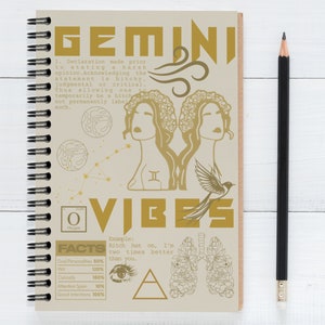 Gemini Zodiac Notebook, Star Sign Notebook, Zodiac Journal, Star Sign Notebook, Lined Spiral Book, Birthday Astrology Gift, Valentine Gift