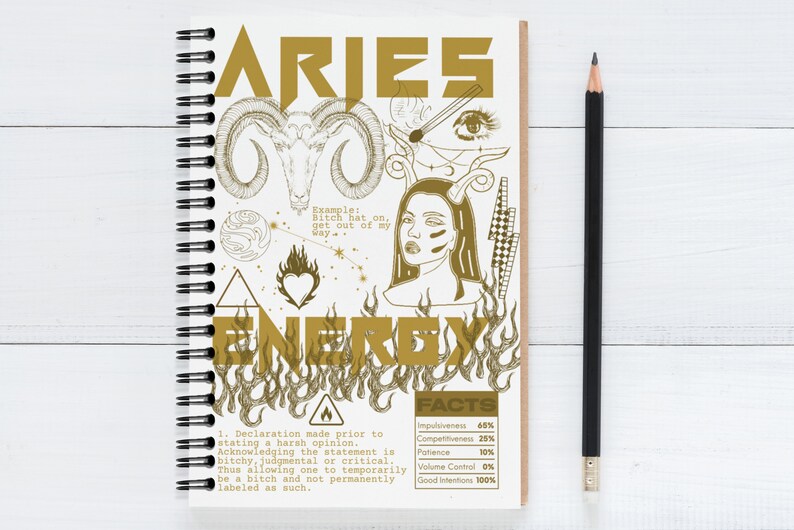 Aries Zodiac Notebook, Star Sign Notebook, Zodiac Journal, Star Sign