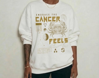 Cancer Zodiac Sweatshirt, Gold Astrology Crewneck
