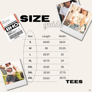 Puede incluir: Tabla de tallas para camisetas con medidas en pulgadas para la longitud y el ancho. Las tallas incluyen S, M, L, XL, 2XL, 3XL y 4XL.