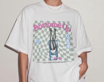 Retro Pinup Shot Graphic Tee | Alcohol Humor, Pastel Spring Vibe