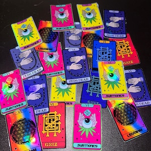 Holographic Edm Tarot Card Sticker Mystery Pack / Subtronics Stickers / GRiZ Stickers / Zeds Dead Stickers / Festival