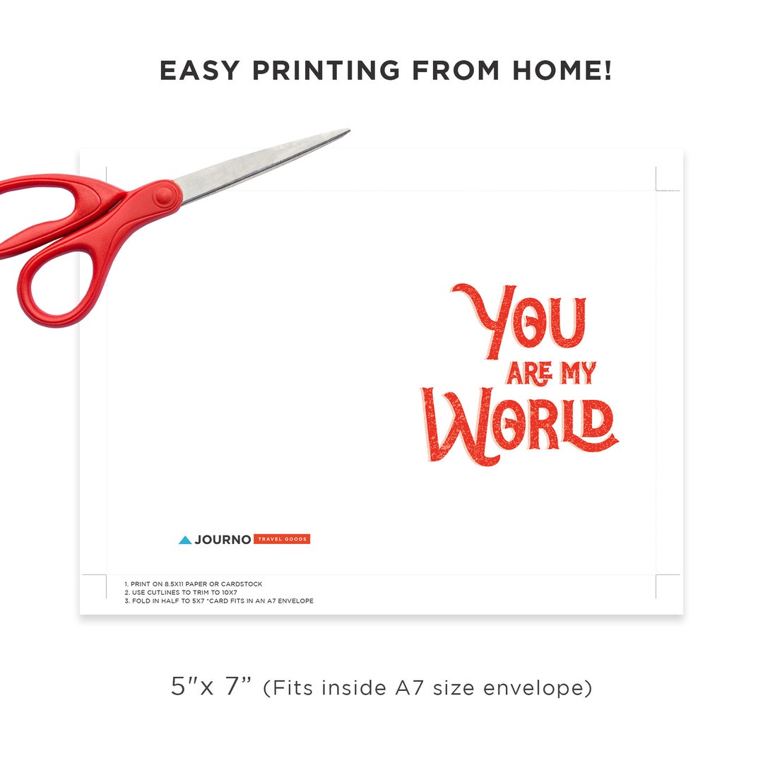 Modern I Love You Printable Card, You Are My World, Downloadable ...