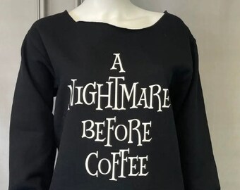 Pesadilla antes de café sudadera, sudadera de Halloween, sudadera con capucha de Halloween, cuello redondo de Halloween, suéter de Halloween, sudadera de café, Halloween