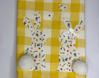 Adorable Easter Bunny kitchen towel with rick rack and ruffle