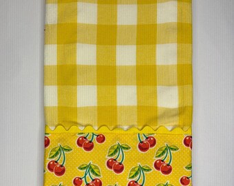 Yellow gingham and cherry kitchen towel