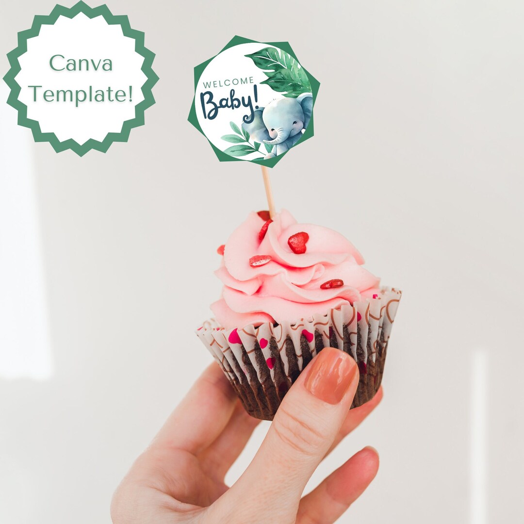 Jungle Safari Baby Cupcake Toppers Canva Template Instant Etsy