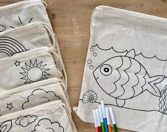 Color Your Own Bag/Tote Bag Coloring Activity/Kids Activites/Kids Art Kit/Toddler Coloring/Kids Birthday Gift/Color Backpacks