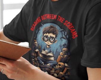 Spooky Season T-Shirt – Reading Between the Screams, Horror Book Lover
