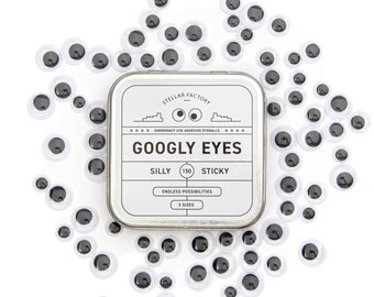 Googly Eyes: Occhietti adesivi di emergenza in scatola di acciaio regalo - 150 pezzi, 3 misure