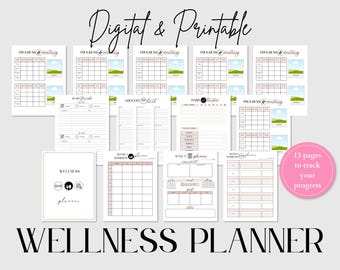 Wellness Planner: Workout, Nutrition, Habit Tracker (Canva Template, Fillable PDF)