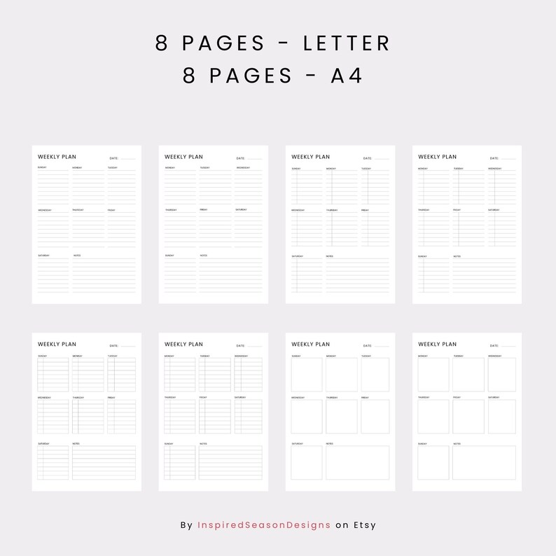 Weekly Planner With 4 Versions, Printable Planner Template Fillable ...