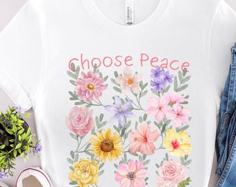 Floral Peace Graphic Tee: Inspirational World Peace T-Shirt