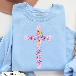 Floral Cross Sweatshirt, Floral Cross sweater, Religious Cross, Flowers Sweater gift, Christian Flower Cross sweater, Floral lover sweater