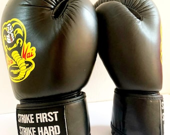 Cobra Kai Boxing Gloves Leather Strike First Strike Hard No Mercy Limited Edition