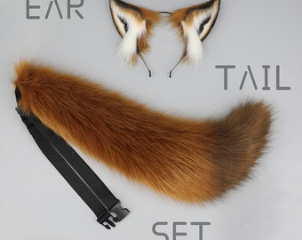 Faux Fox Ears Tail 2-piece Set, Fluffy Fox Ears Headband, Realistic Ears Headband, Furry Fox Ears and tail, Animal Tail, Anime Cosplay