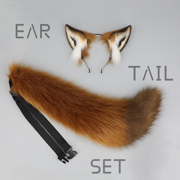 Faux Fox Ears Tail 2-piece Set, Fluffy Fox Ears Headband, Realistic Ears Headband, Furry Fox Ears and tail, Animal Tail, Anime Cosplay