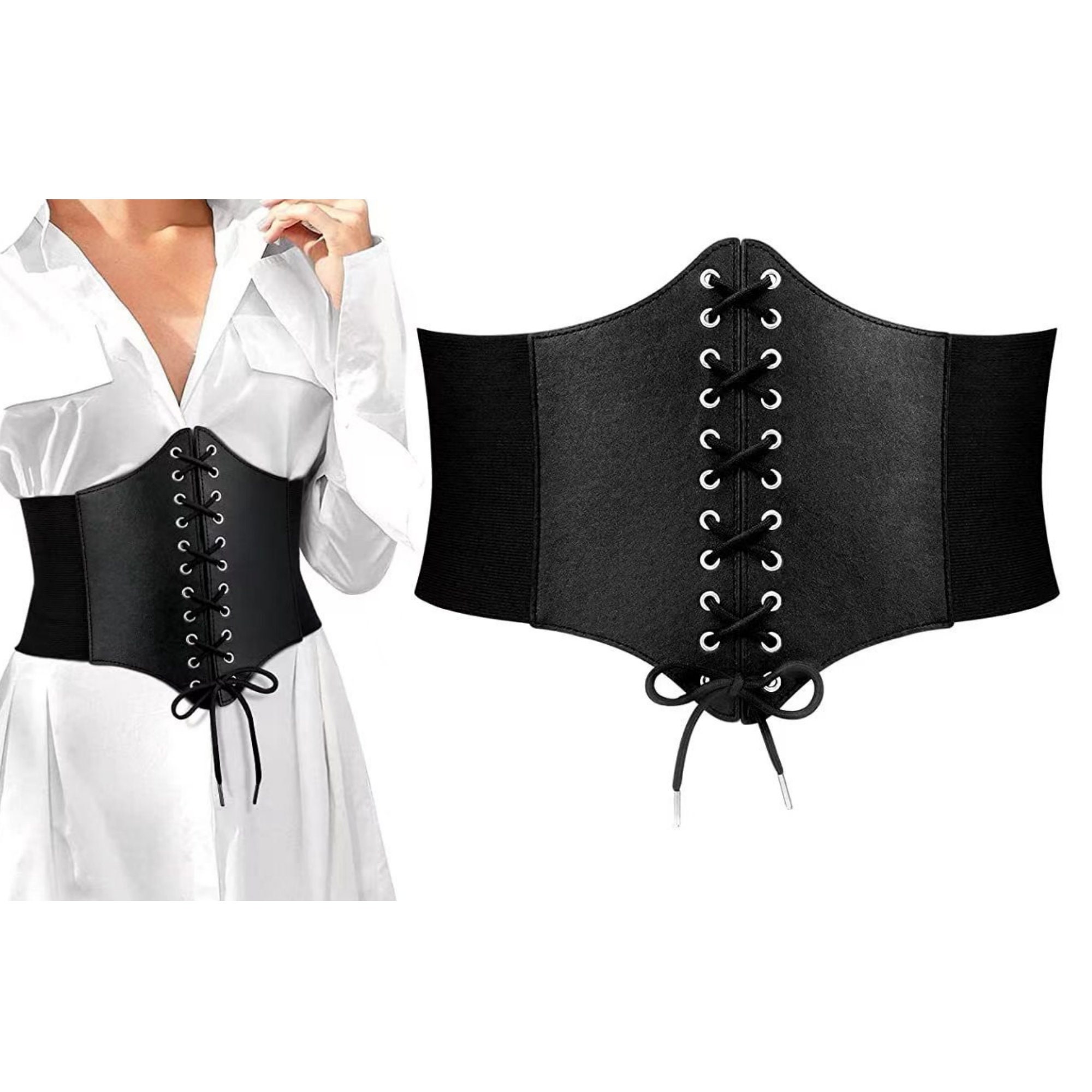 Women Corset Belt, Black Brown Coffee Waist Belt, Elastic Vintage Corset Belt, Laceup Waist