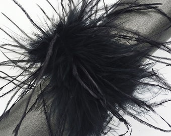 Puños de plumas de avestruz reales esponjosos, puño de plumas estilo años 90, pulsera de muñeca de puños de plumas negras, puños de plumas nupciales, pulsera de plumas glamurosas
