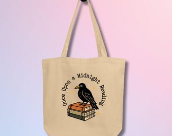 Raven & Books Organic Cotton Tote Bag - Dark Academia Bookish Design