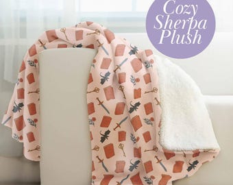 Book Lover Sherpa Throw Blanket: Pink Fantasy Dragon Design
