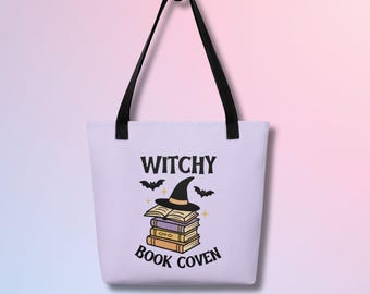 Witchy Book Club Tote Bag, Gothic Halloween Bücherwurm Accessoire