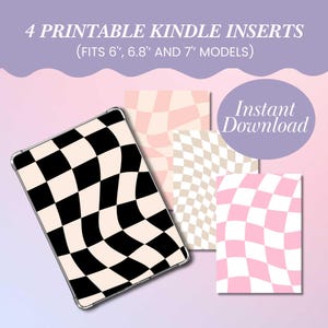 Digital Kindle Insert for Clear Case, Checkered Groovy Pattern, Printable E-reader Cover Paperwhite Accessory