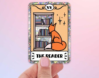 Der Leser Tarot Karten Aufkleber: Holografisch Vinyl Aufkleber, Geschenk für Buchliebhaber