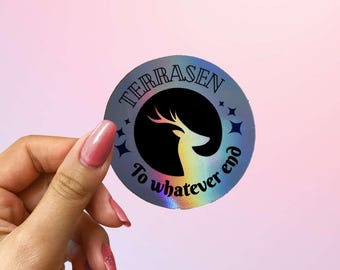 Holografische sticker Terrasen, sticker met citaat van glazen troon