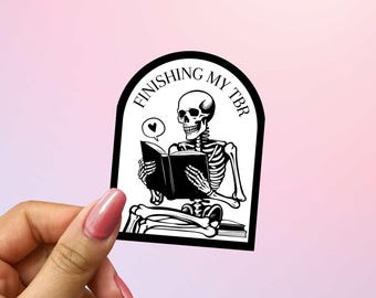 Death by TBR Sticker: Skeleton Reader, Funny Booktok, Book Lover Decal, Kindle Sticker