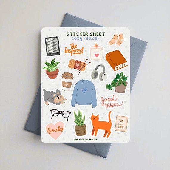 Bookish Sticker Sheet: Cozy Reader, Reading Journal, Scrapbook