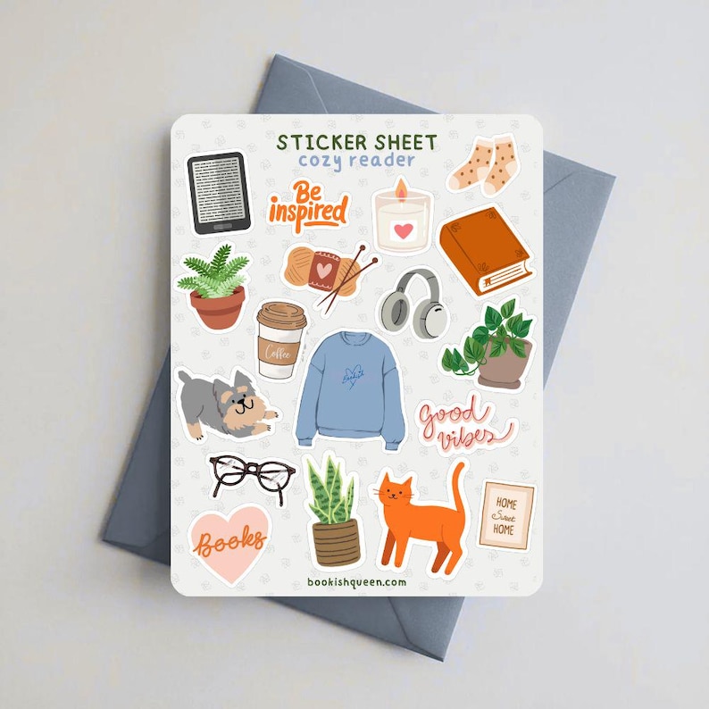 Cozy reader sticker sheet for book lovers