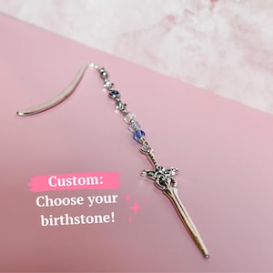 Custom Book Charm Beaded Bookmark Metal Sword Bookshelf Decor Book Lover Gift with Birthstone Handmade Personalized Bookmark Fantasy Reader
