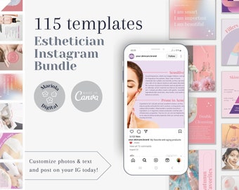 Plantillas de Instagram para esteticistas / Cuadrícula de Instagram para el cuidado de la piel / Kit de marca de belleza / Redes sociales para dermatólogos / Plantillas Insta para el cuidado de la piel