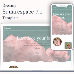 May include: A laptop and a mobile phone displaying a website mockup with a pink and blue watercolour background. The website text reads "Introduce your brand" and "Welcome people to your site with an introduction that's short, sweet, and sounds like you."