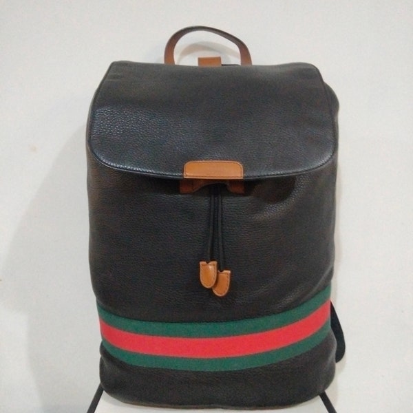 GUCCI Calfskin Signature Web Backpack in Black.