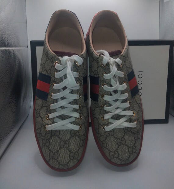Gucci Beige Sneakers with Red Highlights Gucci Beige GG Supreme Canvas Ace Sneakers Size 40.5 – LFC Ltd main image 2