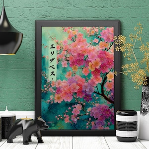 Your Name in Japanese Print, Personalised Custom Name Poster, Japanese Gifts, Japanese Wall Art, Cherry Blossom name print, Japanese name 88