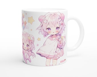 Kawaii Manga Girl Ceramic Mug, Anime Art Coffee Cup