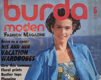 1986/05 BURDA MODEN Vintage Fashion Magazine, cartamodello vintage, moda anni '80, rivista di cucito