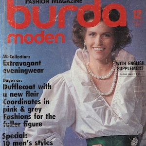 1985/12 BURDA MODEN Vintage Fashion Magazine, cartamodello di cucito vintage, moda anni &#39;80, rivista di cucito