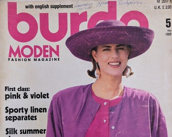 1989/05 BURDA MODEN Vintage Fashion Magazine, cartamodello vintage, moda anni '80, rivista di cucito