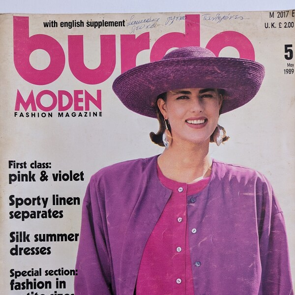 1989/05 BURDA MODEN Vintage Fashion Magazine, Vintage Nähmuster, 80er Jahre Mode, Nähmagazin