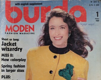 1989/01 BURDA MODEN magazine de mode vintage, patron de couture vintage, mode des années 80, magazine de couture