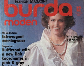 1985/12 BURDA MODEN Vintage Fashion Magazine, patrón de costura vintage, moda de los años 80, revista de costura